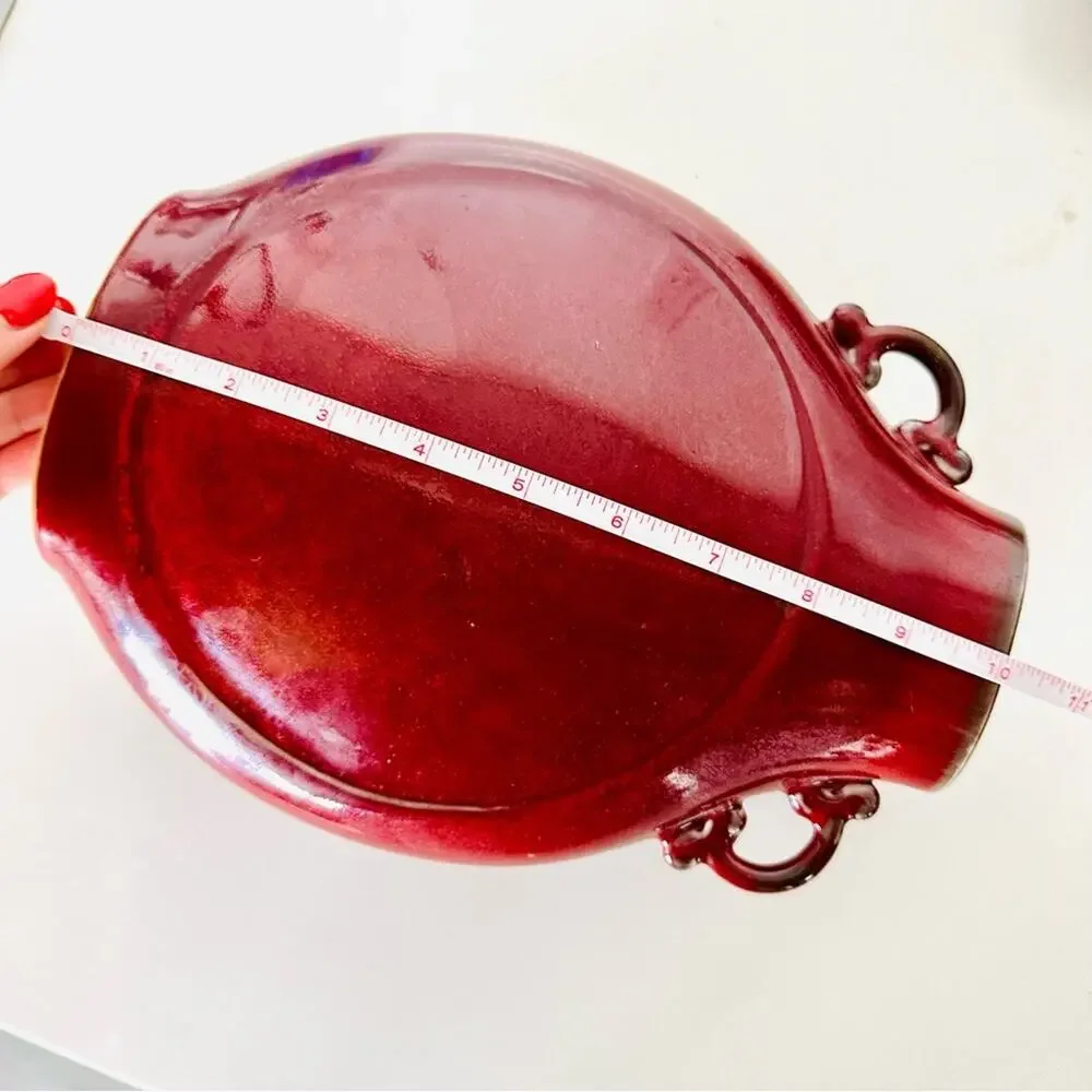 VINTAGE Rich Red Burgundy Ceramic Circular Vase Decor Mid Century Modern Retro - Picture 9 of 9